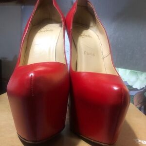 CHRISTIAN LOUBOUTIN "Daffodile" Red Leather Platform Heels